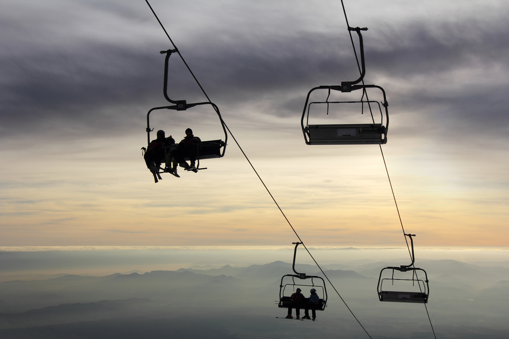 Ski lifts in the evening